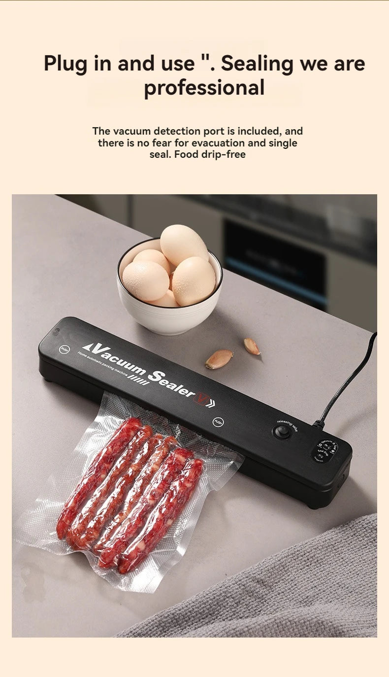 220V/110V Vacuum Sealer Packaging Machine with Free 10pcs Vacuum Bags Household Black Food Vacuum Sealer
