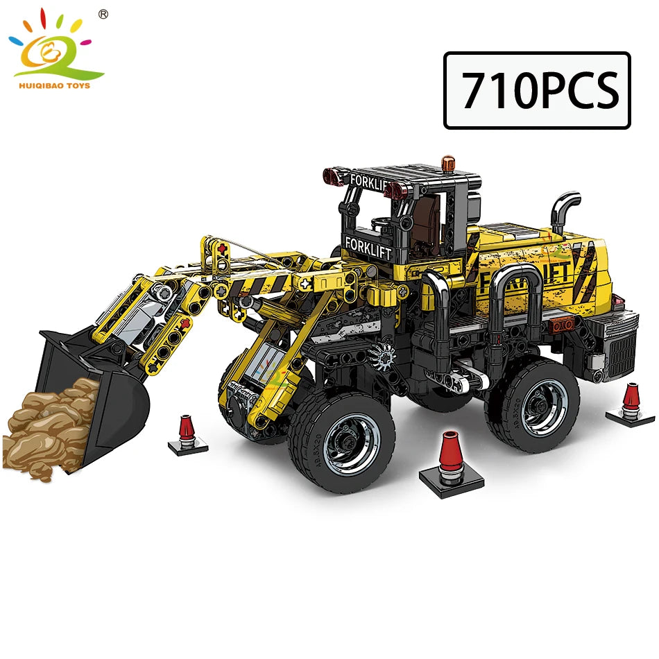 HUIQIBAO Moc Engineering Truck model Building Block Excavator Crane Car City Construction Tech Brick Set For Children Kids Gift
