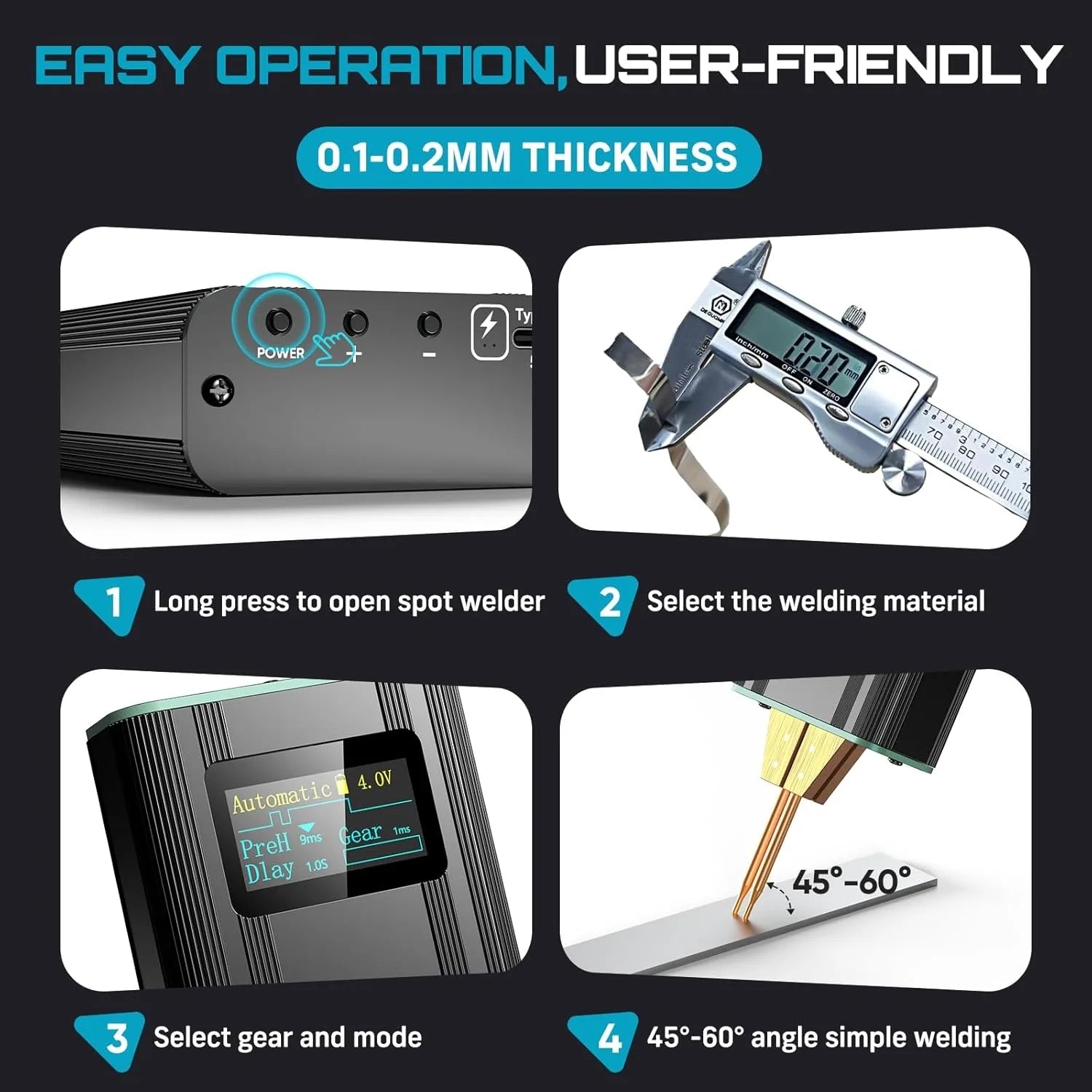 Seesii 80 Gears Mini Portable Spot Welder Spot Welder with Digital Display Upgraded Handheld Welding Nickel Sheets 0.1-0.2mm