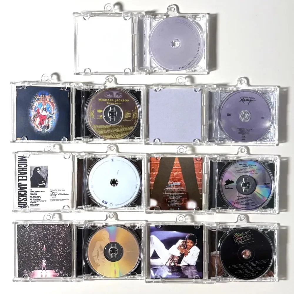 Classic Pop Michael Jackson MJ MINI Music CD NFC Keychain Play Song Thriller Album Bad Pendant Cosplay Key ring Acrylic Necklace