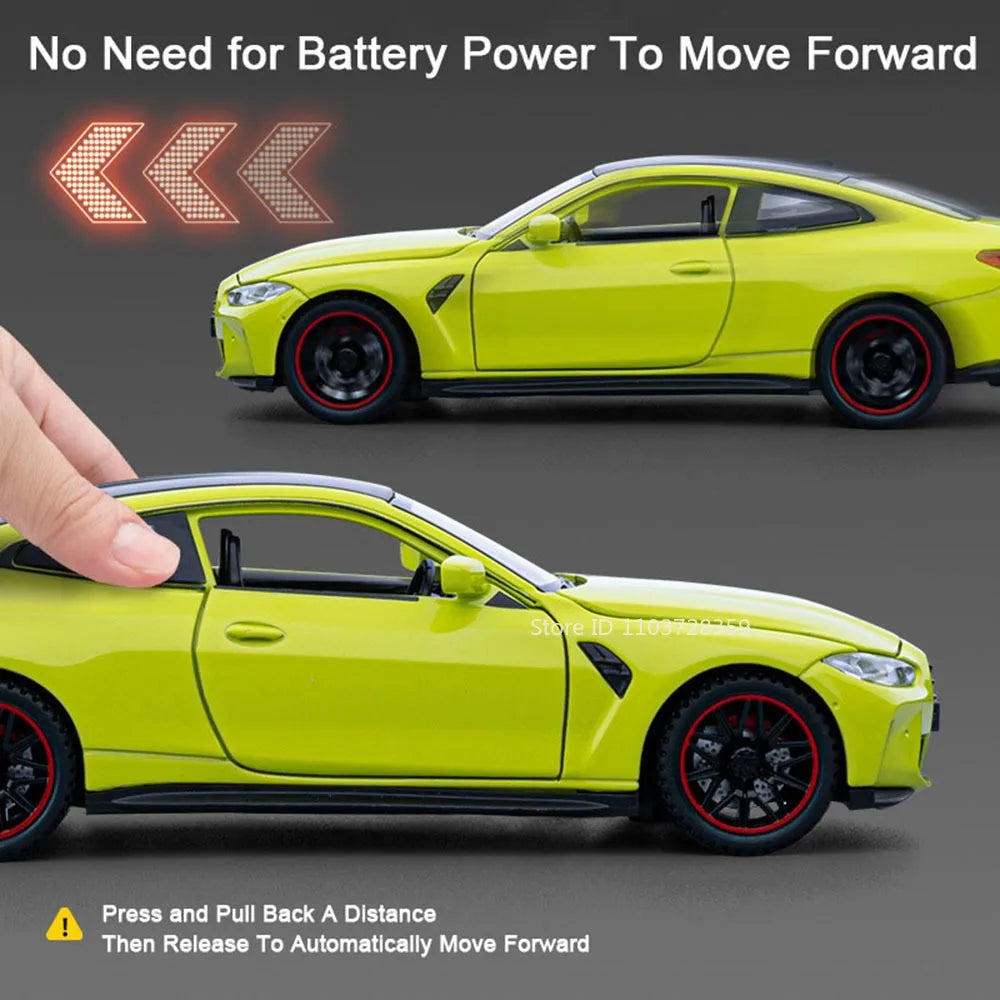 1:32 M4 320I Simulation Car Model Toys Metal Diecast Doors Opened Sound Light Pull Back Rubber Tires Ornament Vehicles for Kids