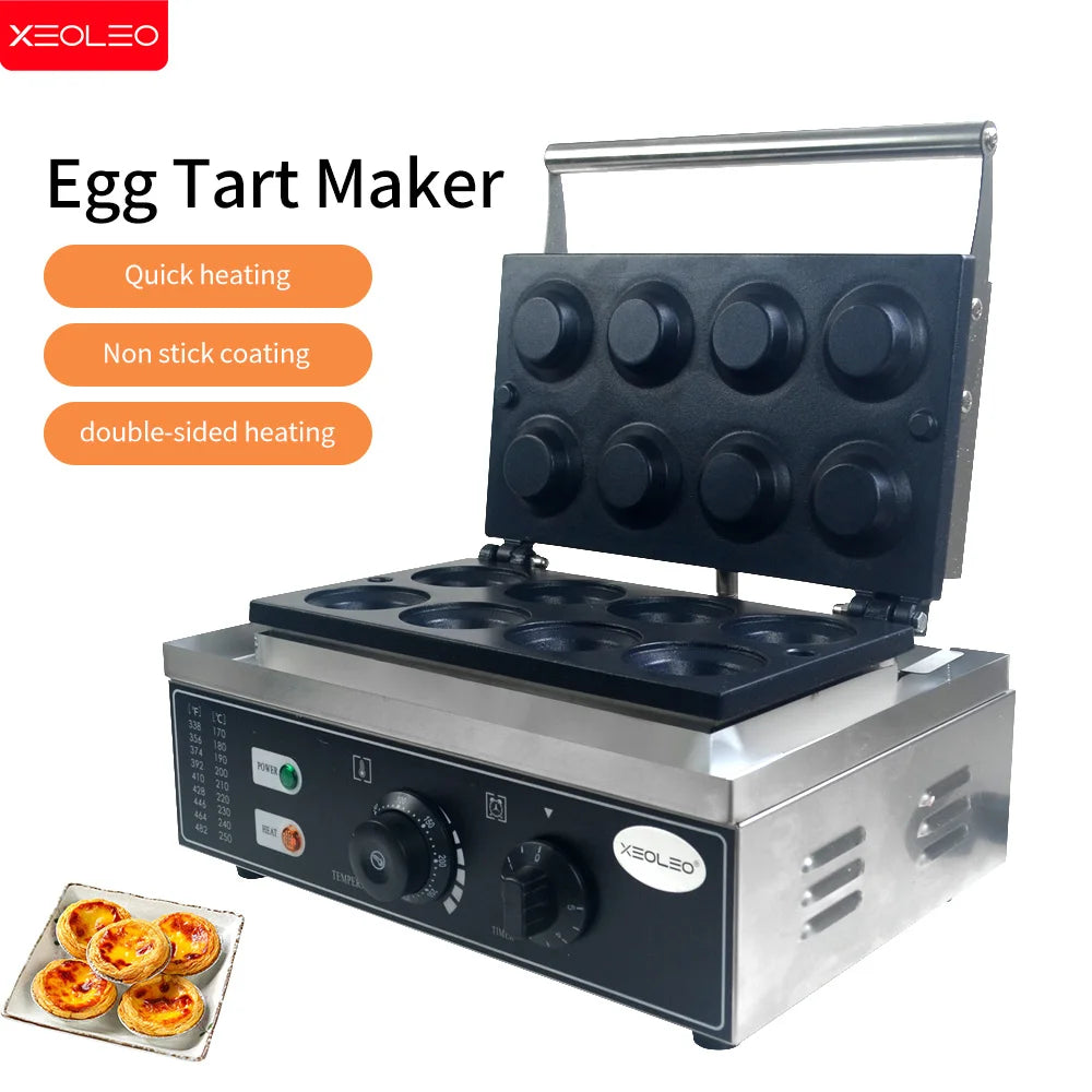 XEOLEO Electric Egg Tart Maker Machine 1550W 8 Pcs Egg Tart Skin Making machine Cupcake Waffle Maker Non-stick Coating