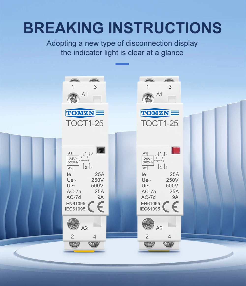 TOCT1 2P 25A 24VAC 50/60Hz Din Rail Household AC Modular Contactor 2NO or 1NO 1NC