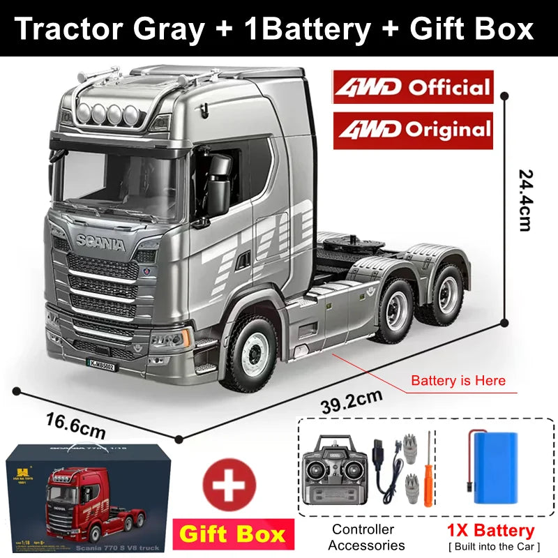 Remote Control Car RC Tractor Alloy Heavy Truck Engineering Semi Trailer Model with Light Sound Radio Toy HUINA 1501 770S Gift
