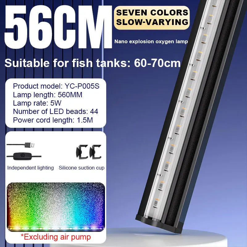 Fish Tank 46cm Colorful Slow Flash Submersible Light Aquarium Waterfall Bubble LED Light Automatic Color-changing Ambient Lamp