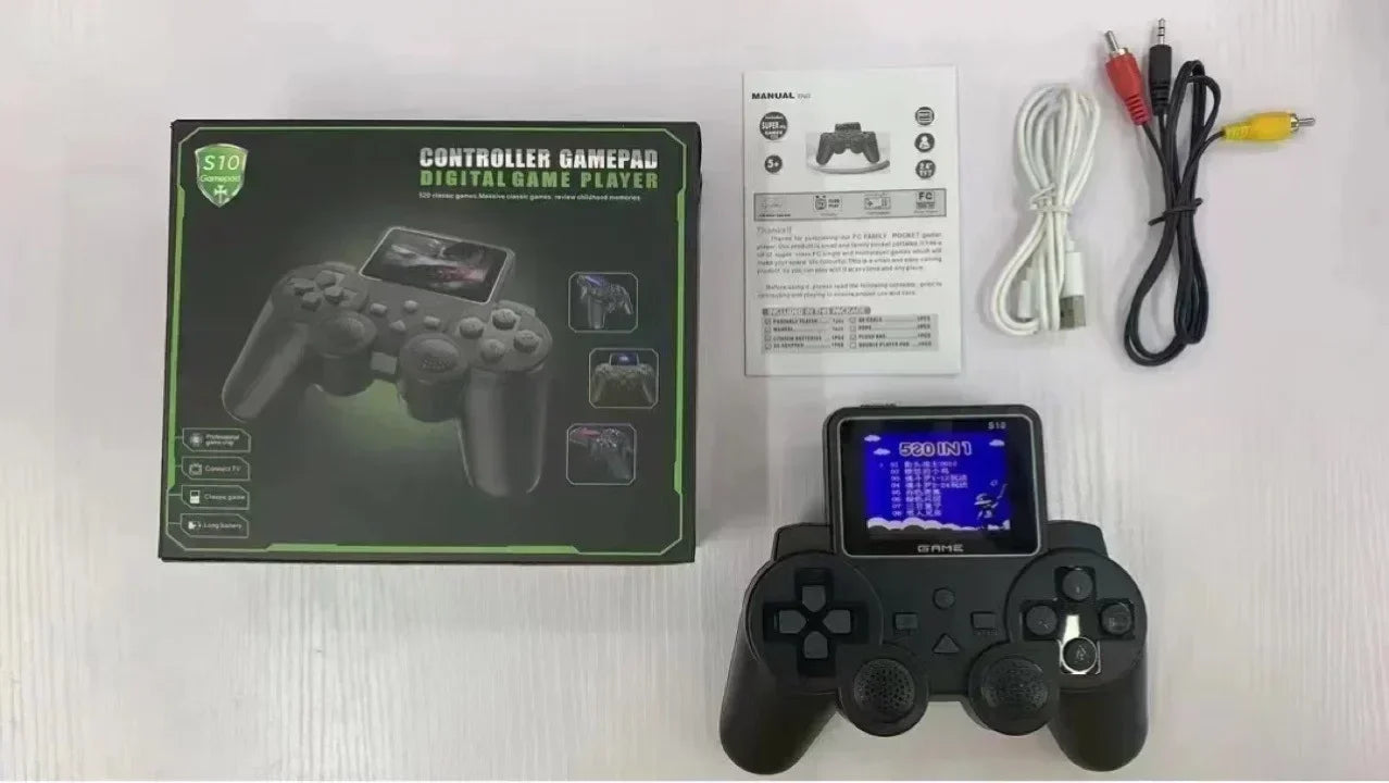 S10 Portable Retro Game Player - 520 Classic Games, 2-Player Mode, AV/TV Output, Mini Handheld Console for Kids
