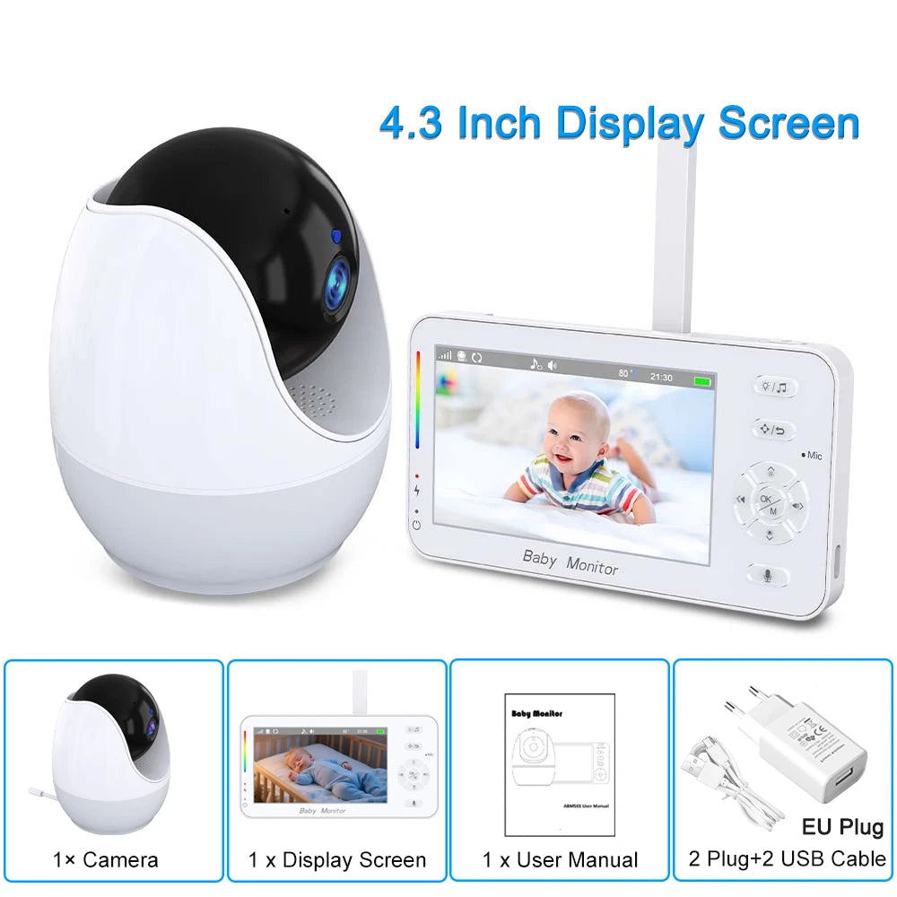 Keep an eye on your little one with this 4.3-inch video baby monitor featuring PTZ IP camera, night light, auto-tracking, and APP remote view control for convenient surveillance!