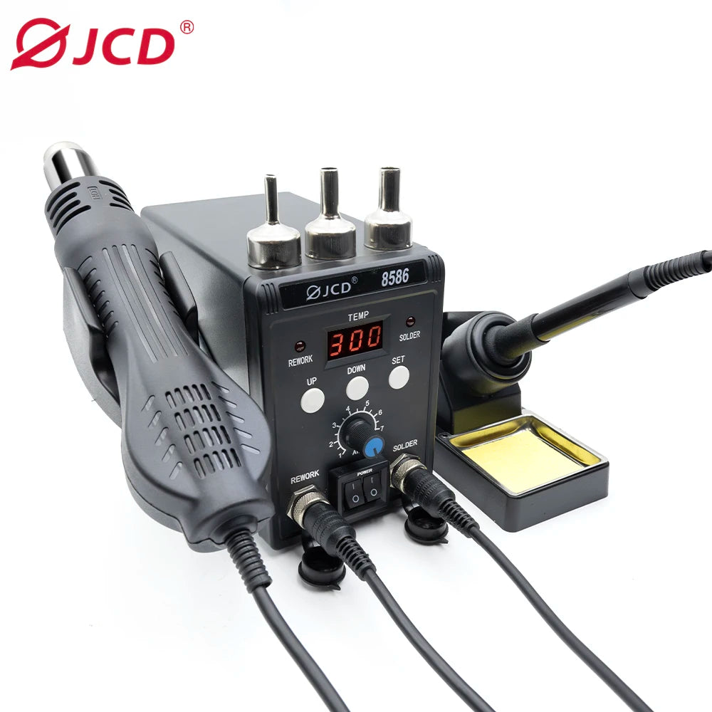 JCD Solder Station 8586 2-in-1 Electric Soldering Iron And Hot Air Gun Set for SMD Rework Desoldering Welding Machine Repair Tool Kit