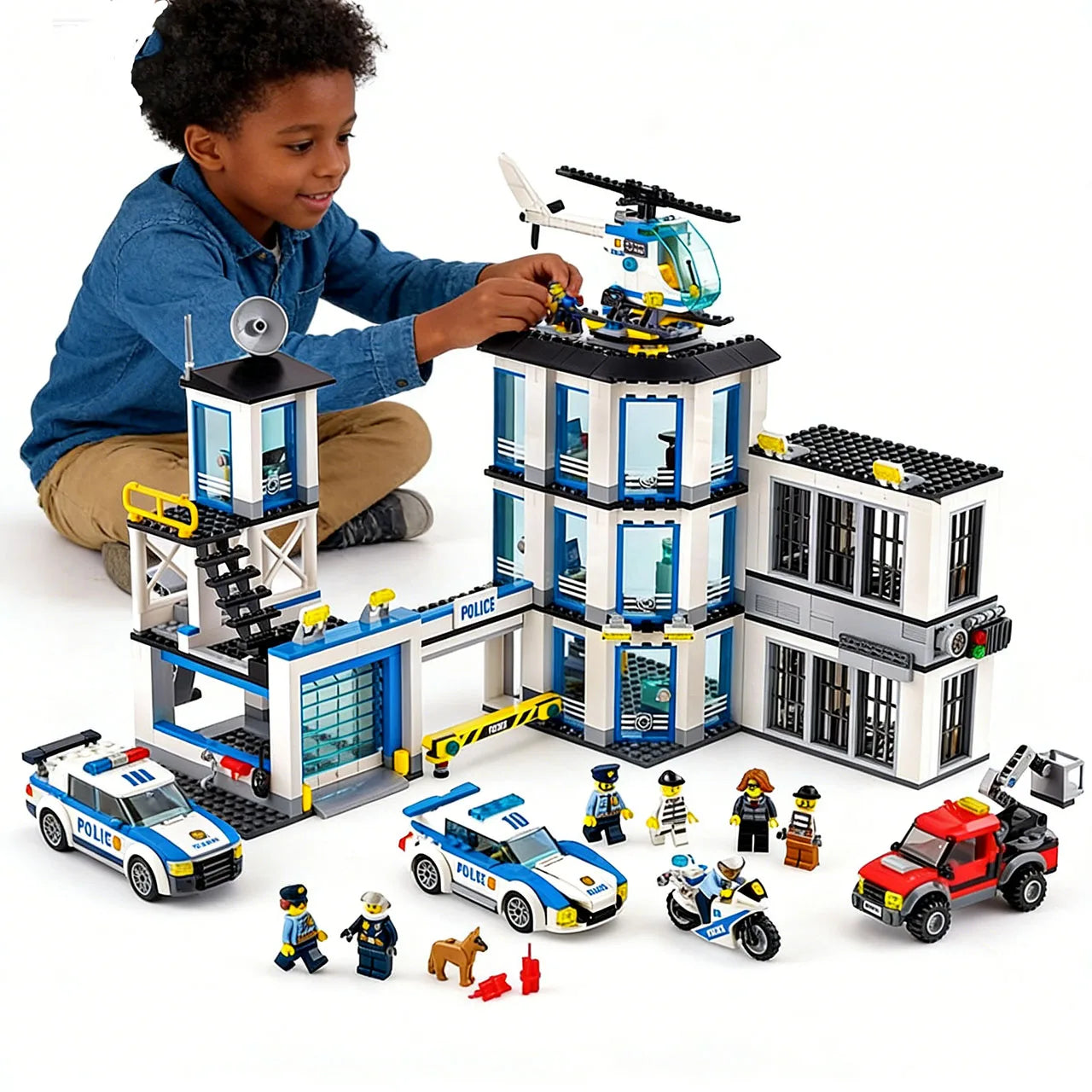 SWAT Police Station Military Building Blocks City Model Set Prison Car Policeman Boat Figures DIY Brick Toy for Kids Boys Gift
