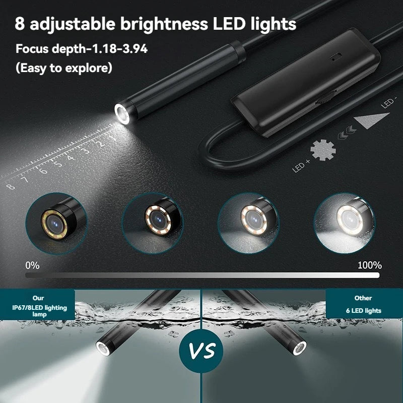 HD 1080P Endoscope Camera for iPhone Android Dual Port Waterproof Borescope Inspection Camera for Car Sewer Pipeline