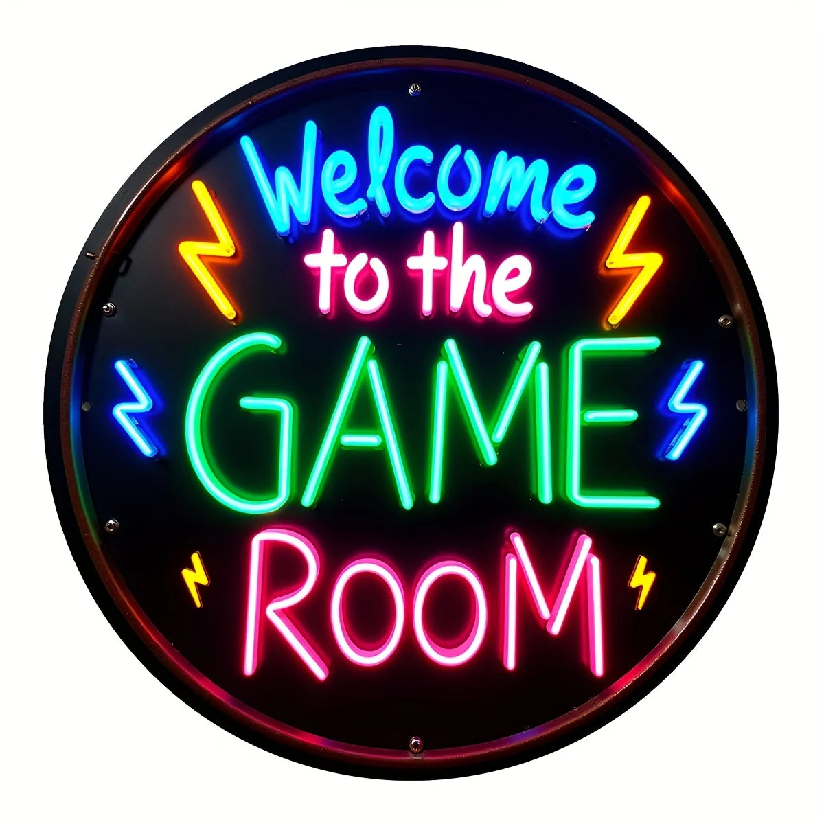 2D Flat, 1pc Neon-like Glow Game Room Sign - Welcome to The Game Room Metal Wall Decor - Heavy-Duty Iron Construction