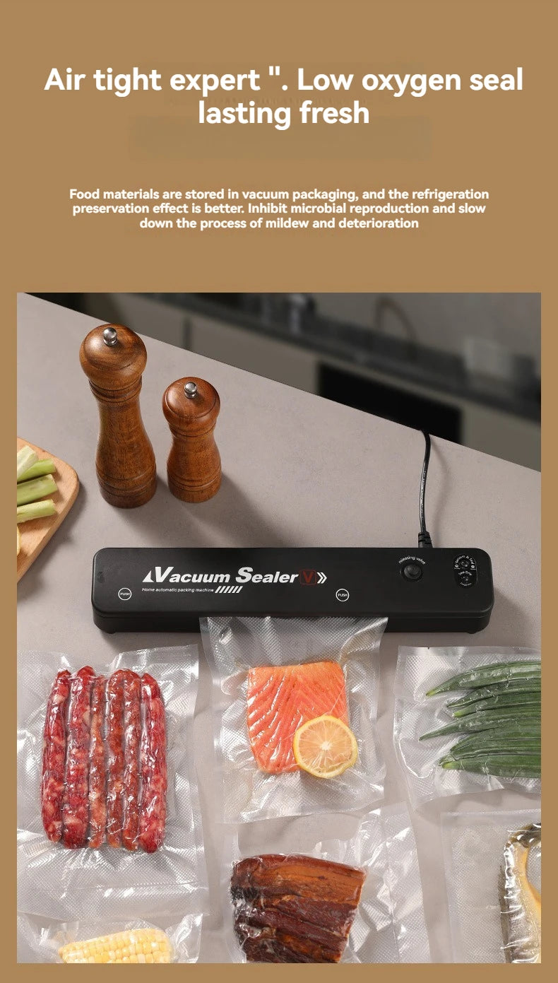 220V/110V Vacuum Sealer Packaging Machine with Free 10pcs Vacuum Bags Household Black Food Vacuum Sealer