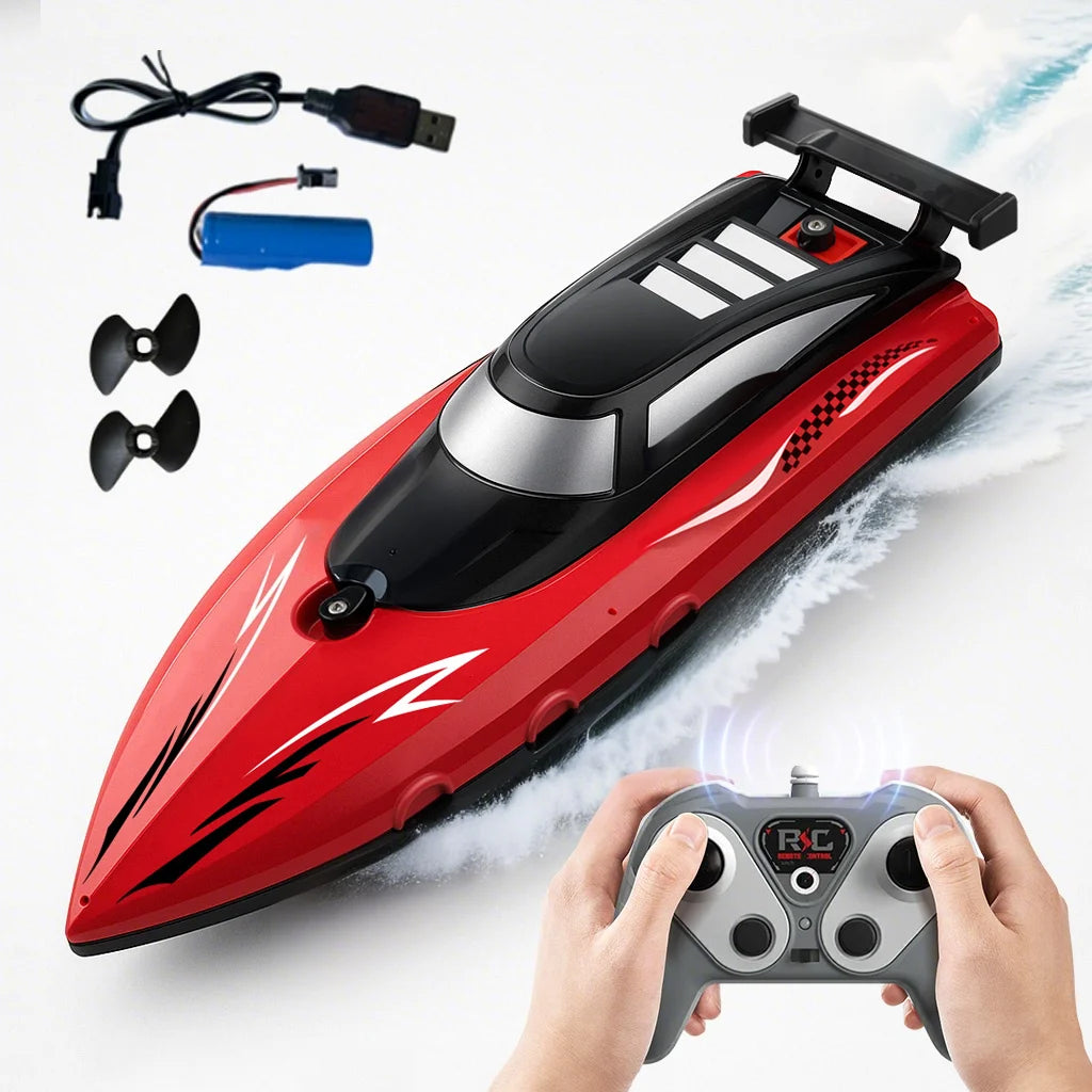 RC Remote Control Speed Boat 2.4GHz High-Speed Racing Boat Dual Propeller Waterproof Electric Toy for Kids Pool Lake Outdoor Fun
