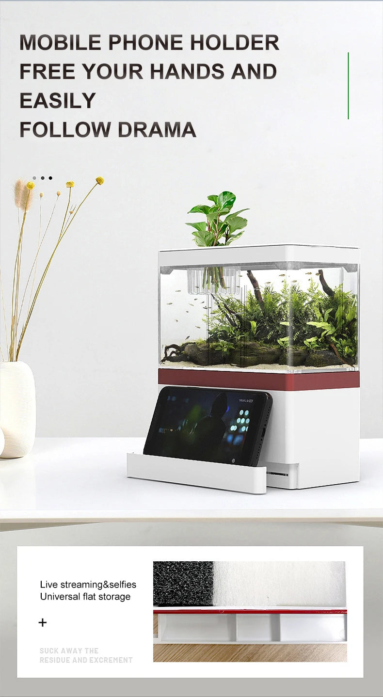Mini Fish Tank Self-Circulating Fish Tank with Charging Filter Desktop Living Room Household Water Free Ecological Aquarium