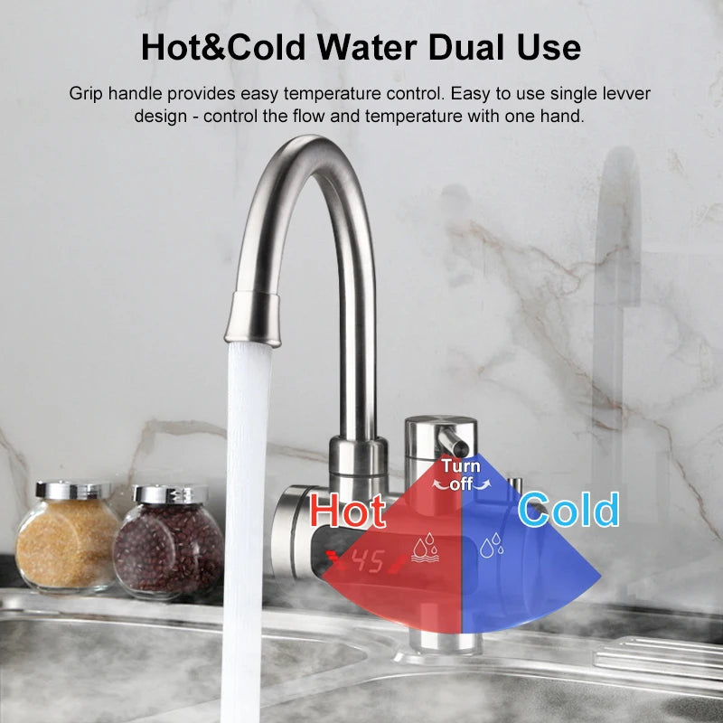 Instant Electric Water Heater 3300W EU Plug Under Sink 220V Kitchen Bathroom Tankless Hot Water Faucet Heater 360° Rotatable