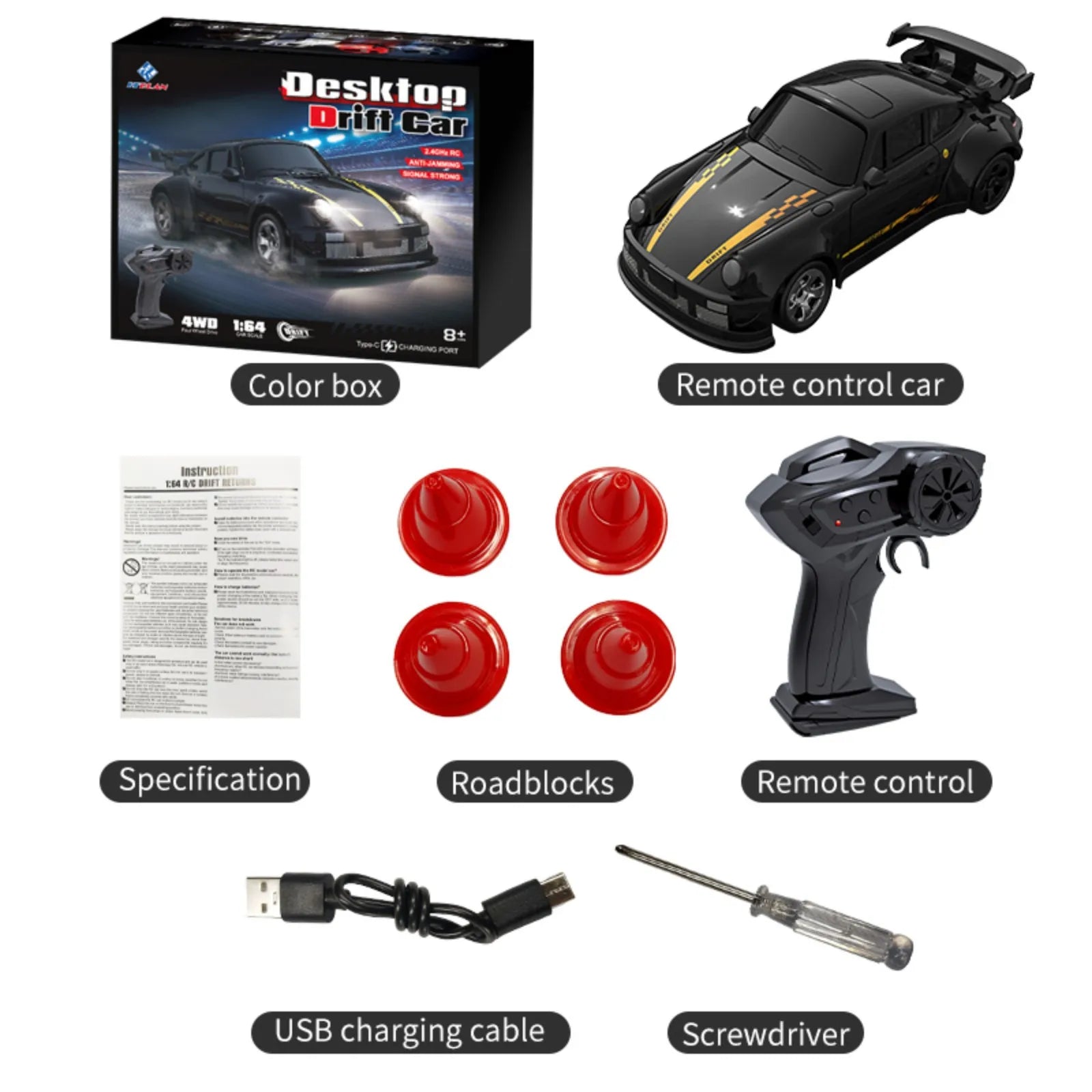 1/64 2.4G Desktop Mini High Speed Drift Car 4WD Remote Control Full Proportion Racing Car Toy GTR Race Model Boy Toy Gift