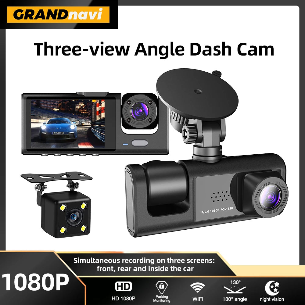 Dash Cam for Cars WIFI APP Car DVR 3 Channel Front Camera Video Recorder Rear View Camera for Vehicle Black Box Car Assecories