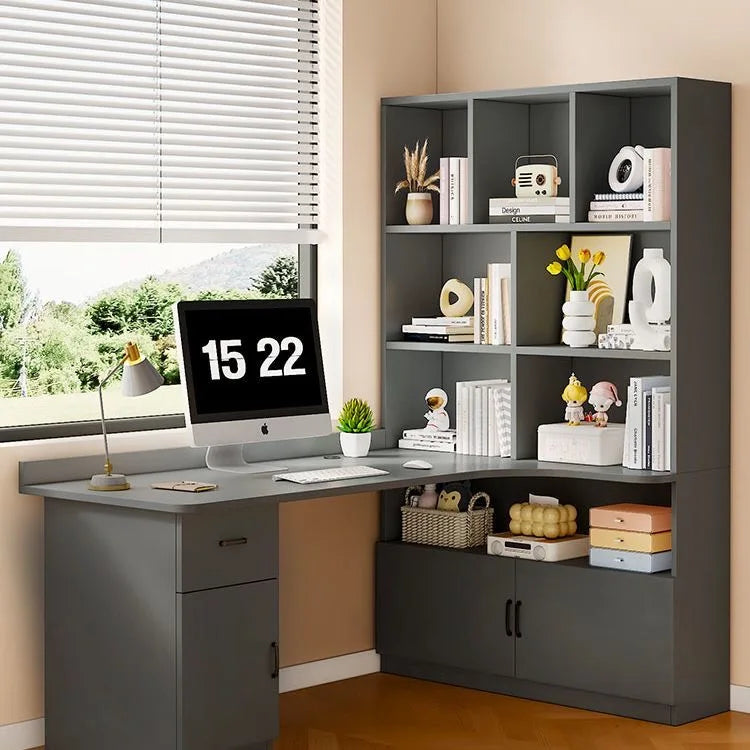 L Shaped Desk with 3 Drawers Corner Computer Desk with Power Outlets Large Storage L-Shaped Desk with Cabinet & Printer Stand
