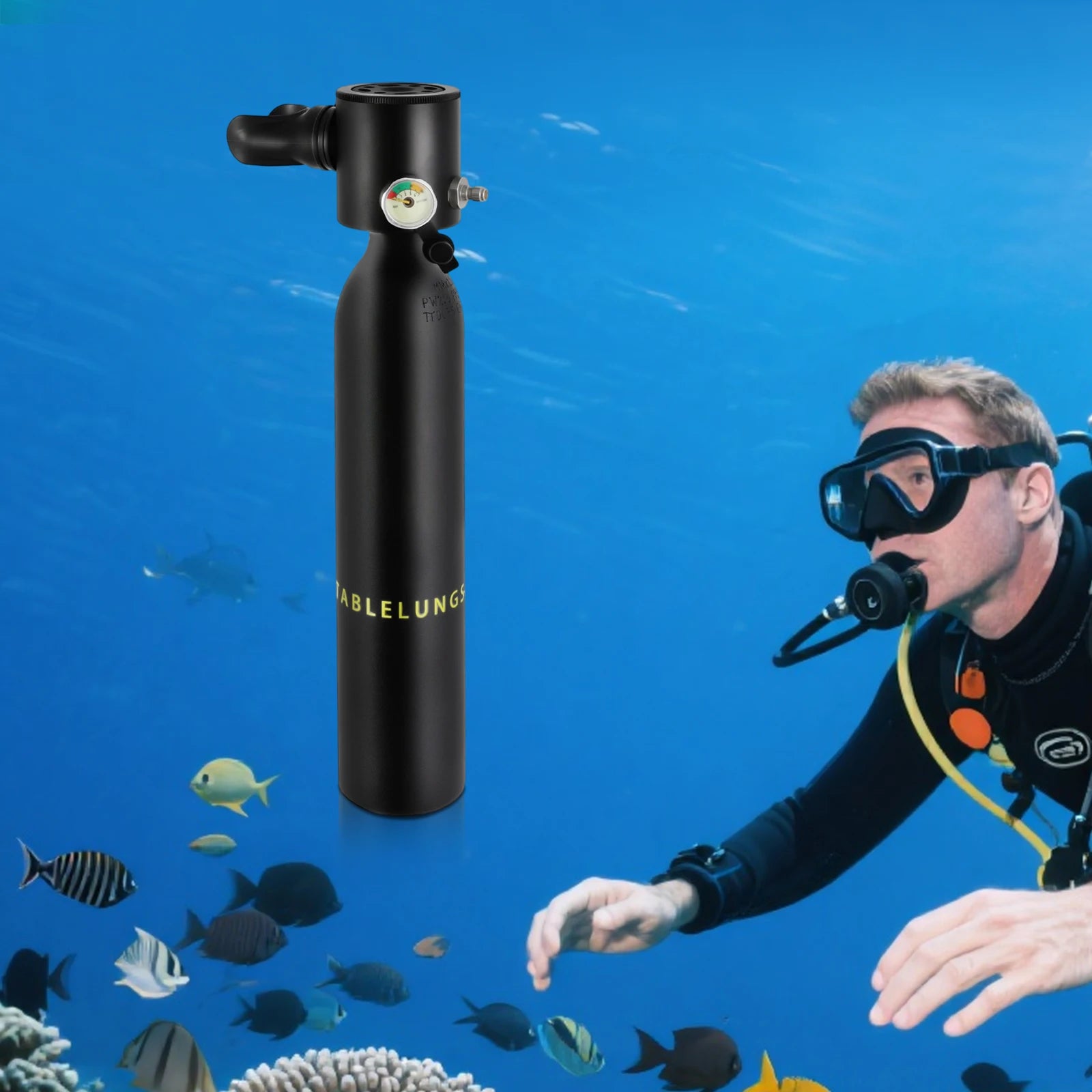 0.5L Mini Scuba Tank with 5-10 Minute Breathing Time, Portable Aluminum Diving Cylinder for Snorkeling and Emergency Air