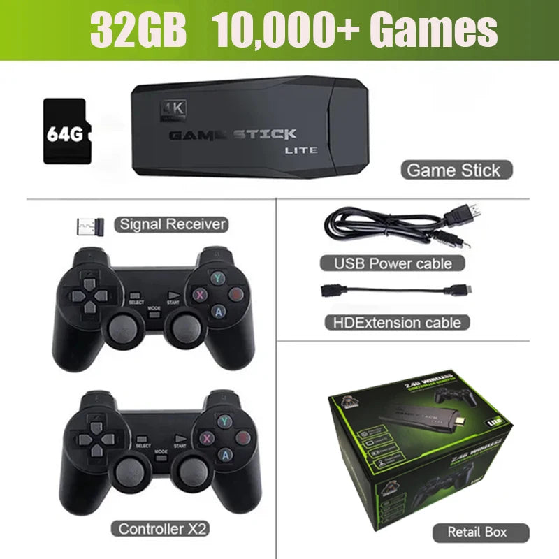 Video Game Console with Wireless Controller 4K 20000 Games 64 32GB Retro Games for PS1/GBA Boy