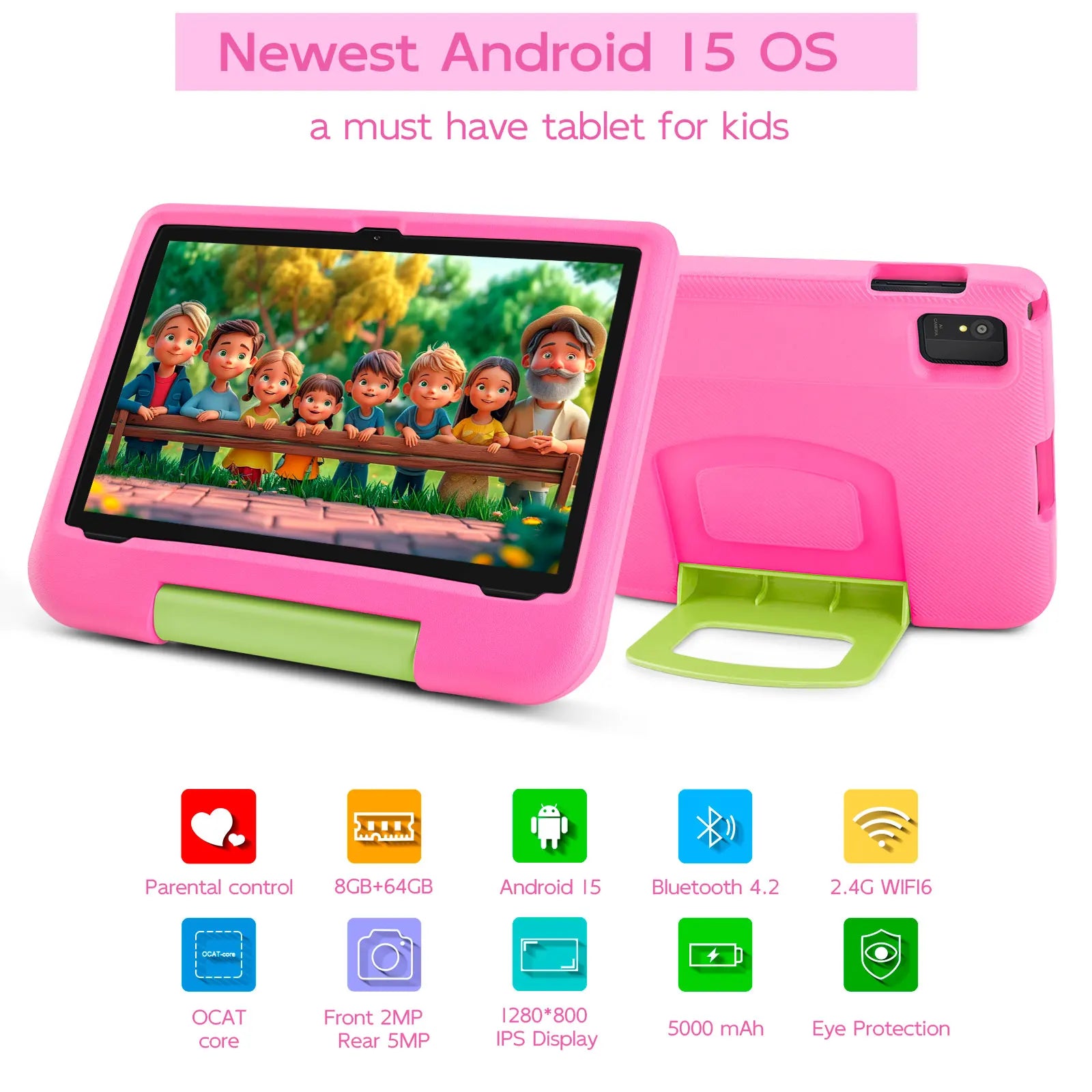 ANRY Kids Tablet Android 15 10.1 Inch CPU A523 2.0GHZ Octa-Core 4GB RAM 64GB ROM 5000Mah Dual Camera Tablets Children's Gifts