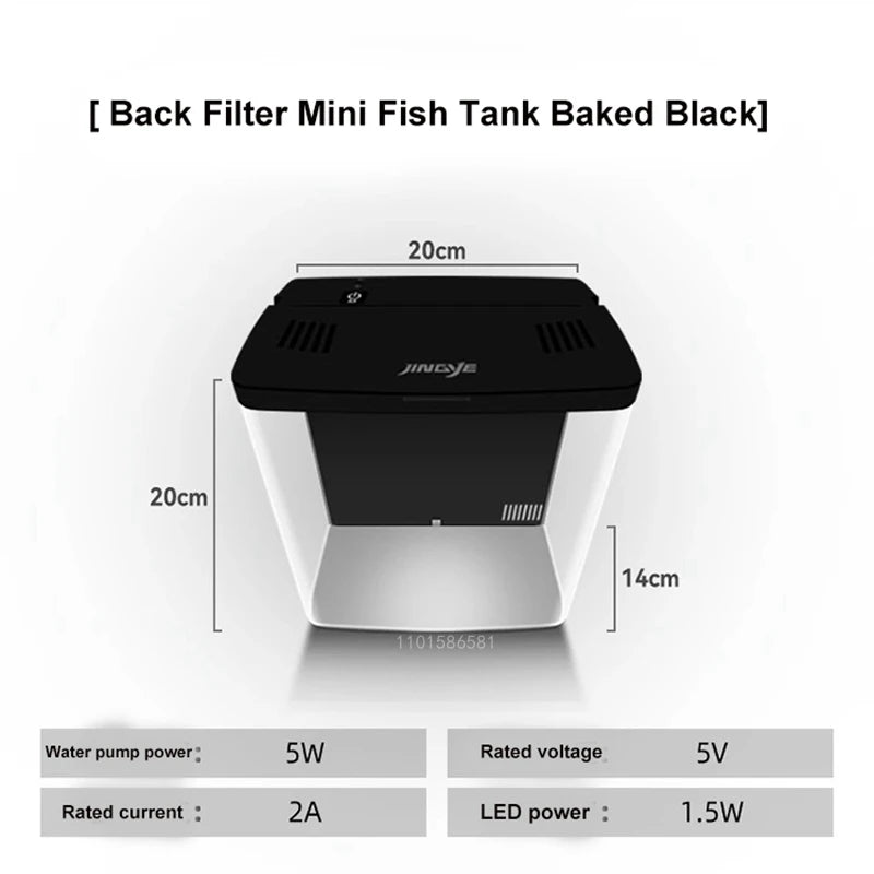 USB 5L Aquarium Fish Tank No Water Change Self-circulating Ecological Fish Tank with Slient Pump Led Lamp for Office Home