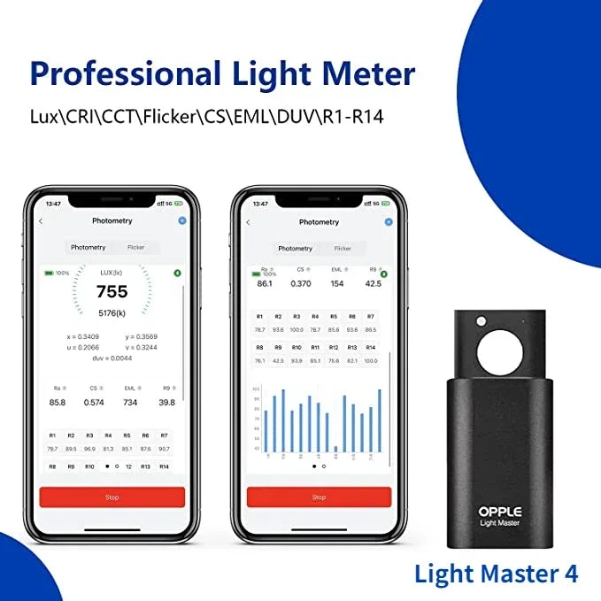 OPPLE Light Master 4 Light Lux CRI DUV R1-R14 Flicker Meter LED Flashlight Bluetooth IOS Android Tester Tool Lighting Sensor