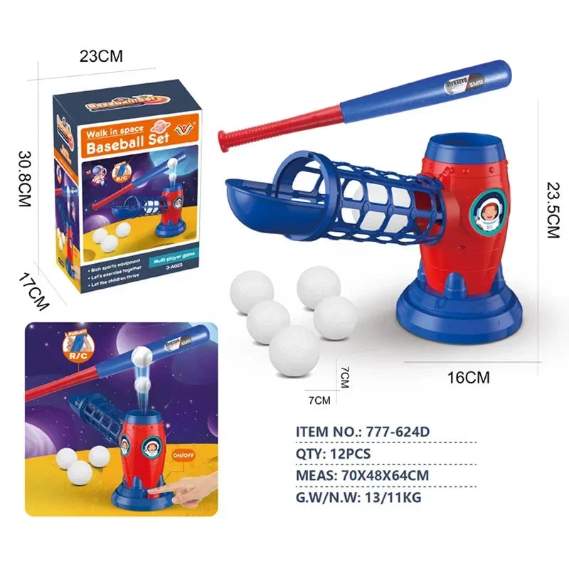 Parent-child Interactive Kids Baseball Set Electric Remote Control Pitching Machine Space Style Sport Training Toy for Kids 3+ Y