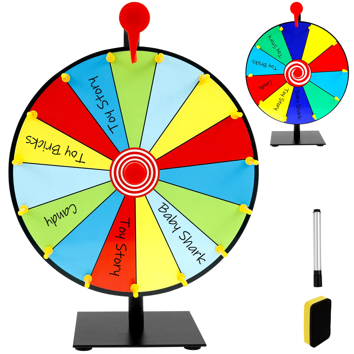 Prize Wheel DIY Interactive Spin Wheel with Board Eraser and Pen Erasable Tabletop Roulette Spinner for Home Show Carnival Party