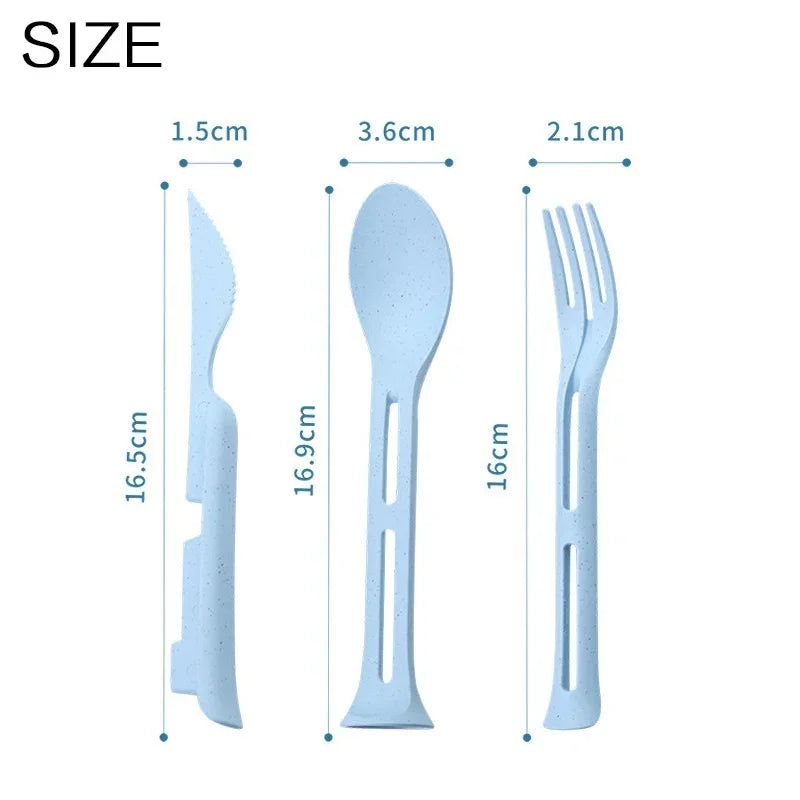 3Pcs Portable Tableware Set Wheat Straw Dinnerware Detachable Cutlery Travel Tableware Picnic Dinnerware Set Camping Cutlery Set