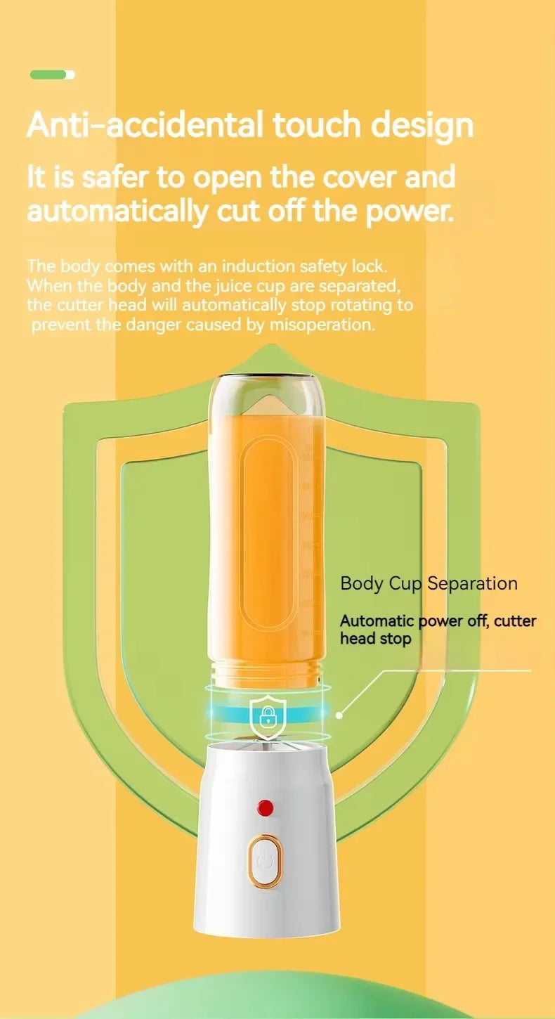 Portable Blender Juicer 450ml Electric Fruit Juicer USB Rechargeable Lemon Orange Fruit Juice Cup Smoothie Blender 2cups