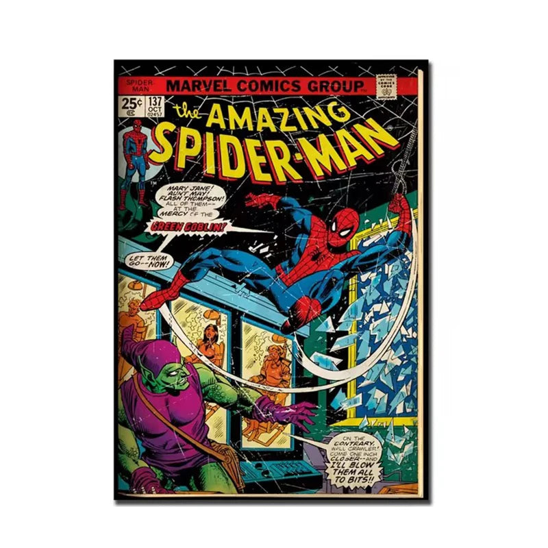 Retro Marvel Super Hero Decorative Painting Anime Spider Man Art Poster American Film Mural Home Childrens Room Wall Decor Pr