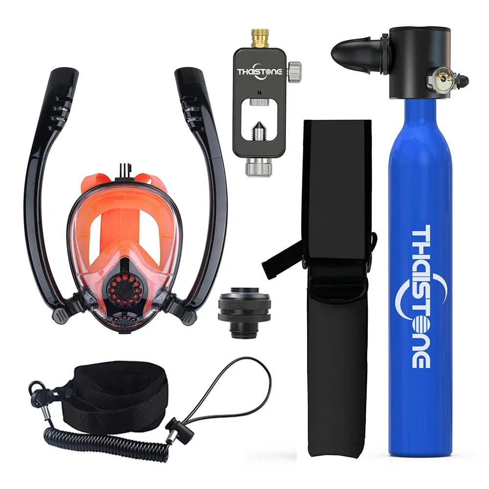 THAISTONE Diving Tank with Snorkel Mask 0.5L Mini Scuba Portable Lungs Oxygen Cylinder Full Face Diving Mask 5-10 Mins
