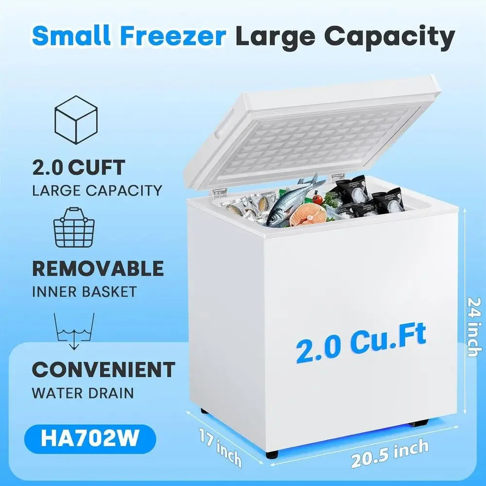 Compact 7-Tat Chest Freezer with Removable Basket, Low Noise, Suitable for Home, Dorm, Office, Apartment, White