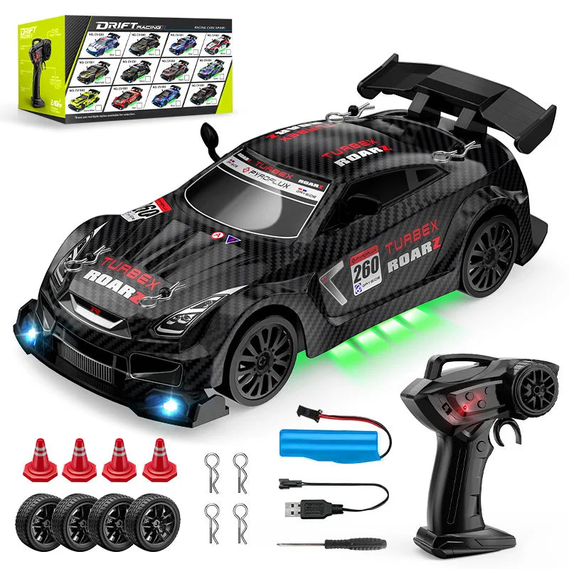 2.4G Wireless 4WD Drift RC Car 1:24 Scale With Cool Lights Stepless Speed Kids Remote Control Vehicle Christmas Birthday Gift