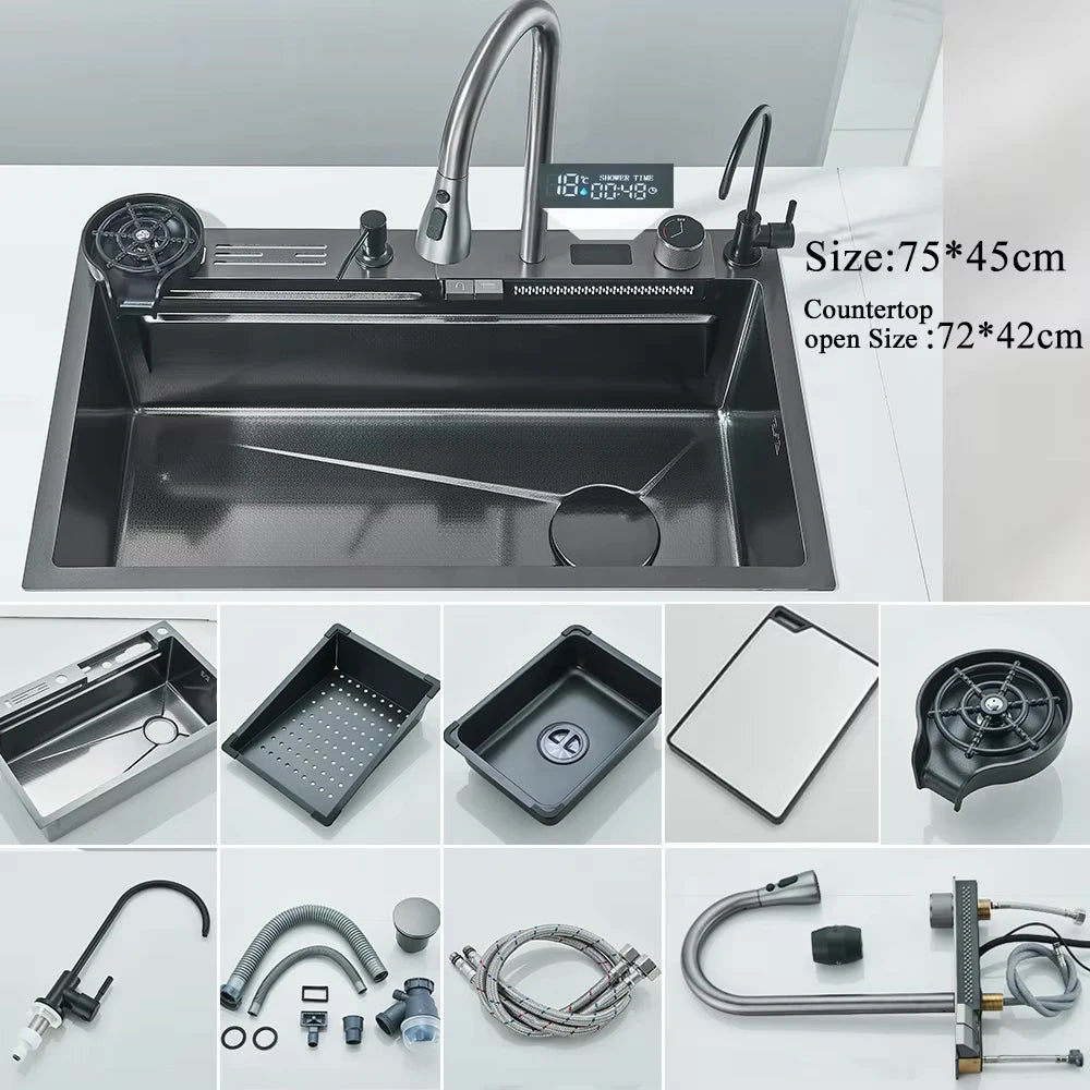 Stainless Steel Waterfall Kitchen Sink