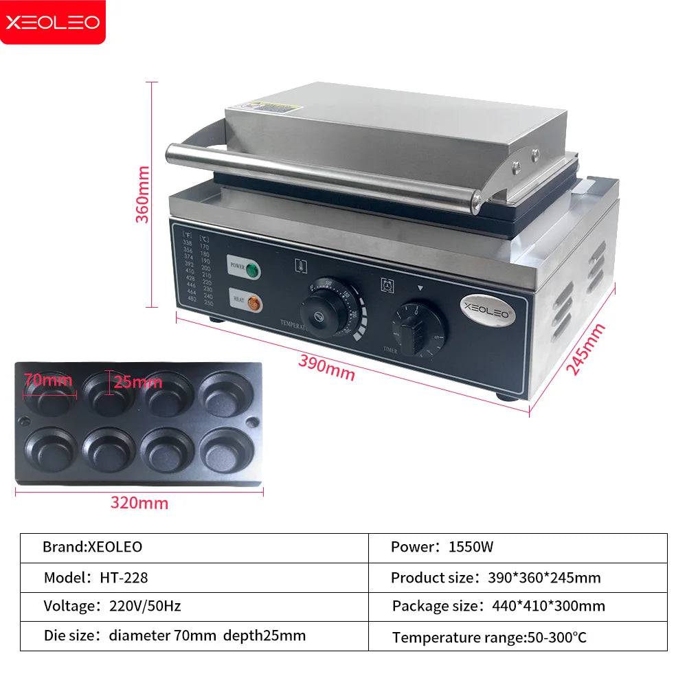 XEOLEO Electric Egg Tart Maker Machine 1550W 8 Pcs Egg Tart Skin Making machine Cupcake Waffle Maker Non-stick Coating