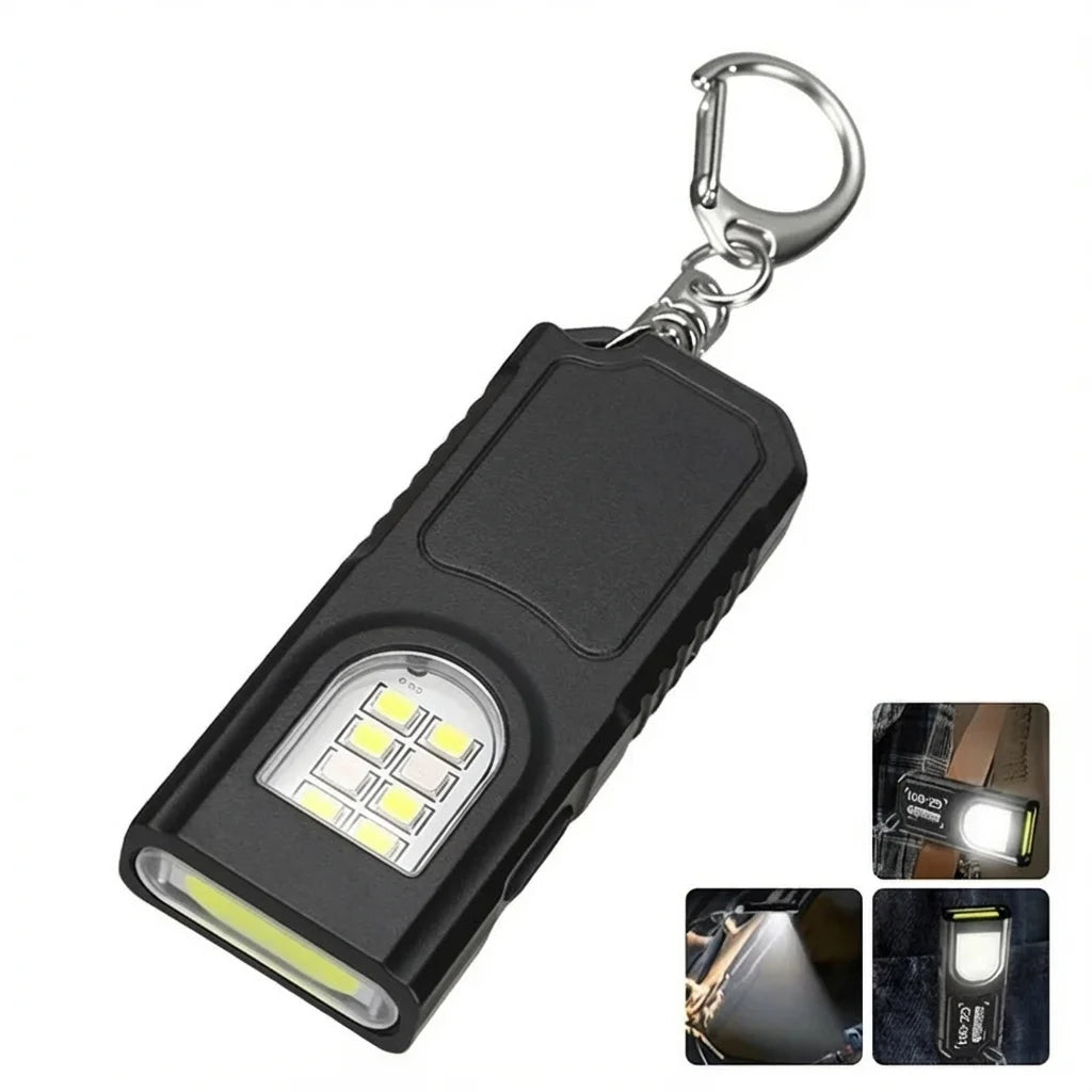 Multifunctional Mini Flashlight Keychain USB Rechargeable COB Work Light Keyring for Camping Walking Pocket Lamp