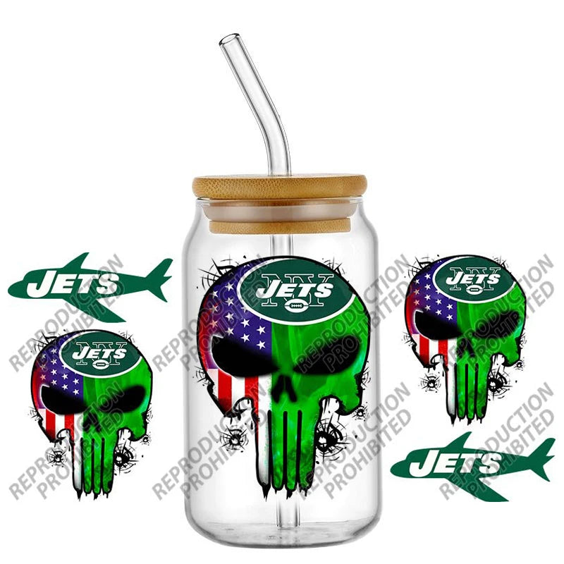 High Quality ‌3D Skull Sports Team Decal UV DTF Cup Wrap for 16oz Libbey Glasses Can DIY Mug Transfer Stickers