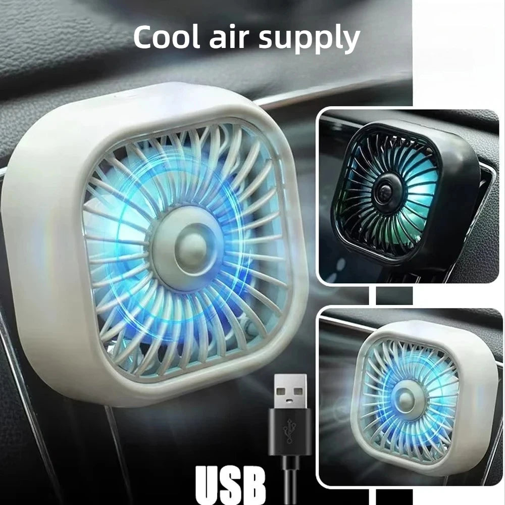 Summer New Mini USB Car Fan, 3 Speed Adjustable, Air Vent Mount with Colorful Light, Auto Cooling Fan Car Accessories