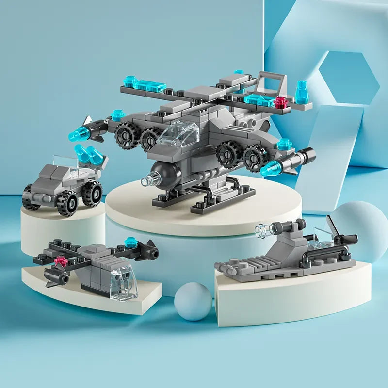 6IN1 Building Blocks City Fire Car Police Truck Engineering Crane Tank Helicopter Bricks Set Toys for Children Kids