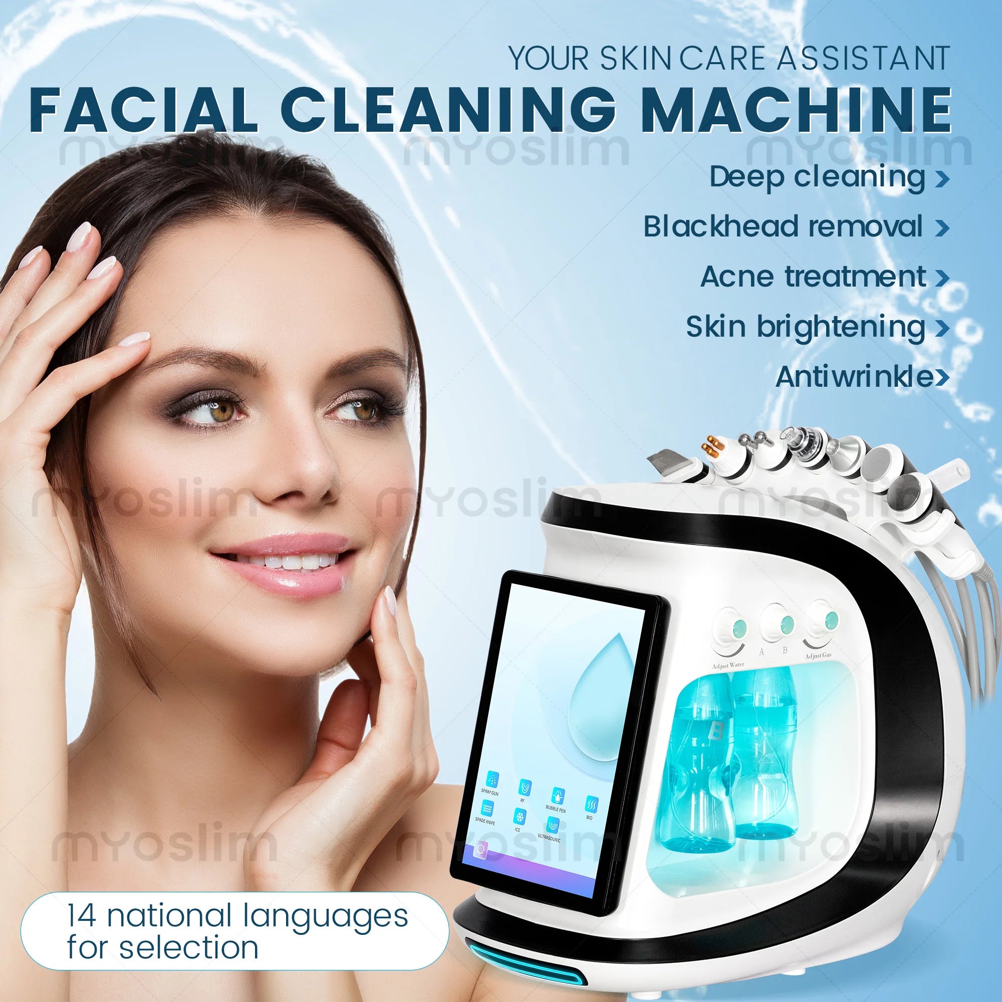 Transform your skincare routine with the 7-in-1 multifunctional beauty machine. Deeply cleanse the skin, remove acne, brighten and whiten, exfoliate, and combat the signs of aging for a revitalized and glowing complexion.