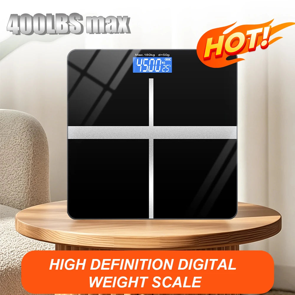 ZNLYRION Digital Bathroom Scale 180kg 396lb Electronic Body Weight Scale with LCD Display Tempered Glass Platform High Precision Sensor Household Personal Health Scale for Bathroom Gym