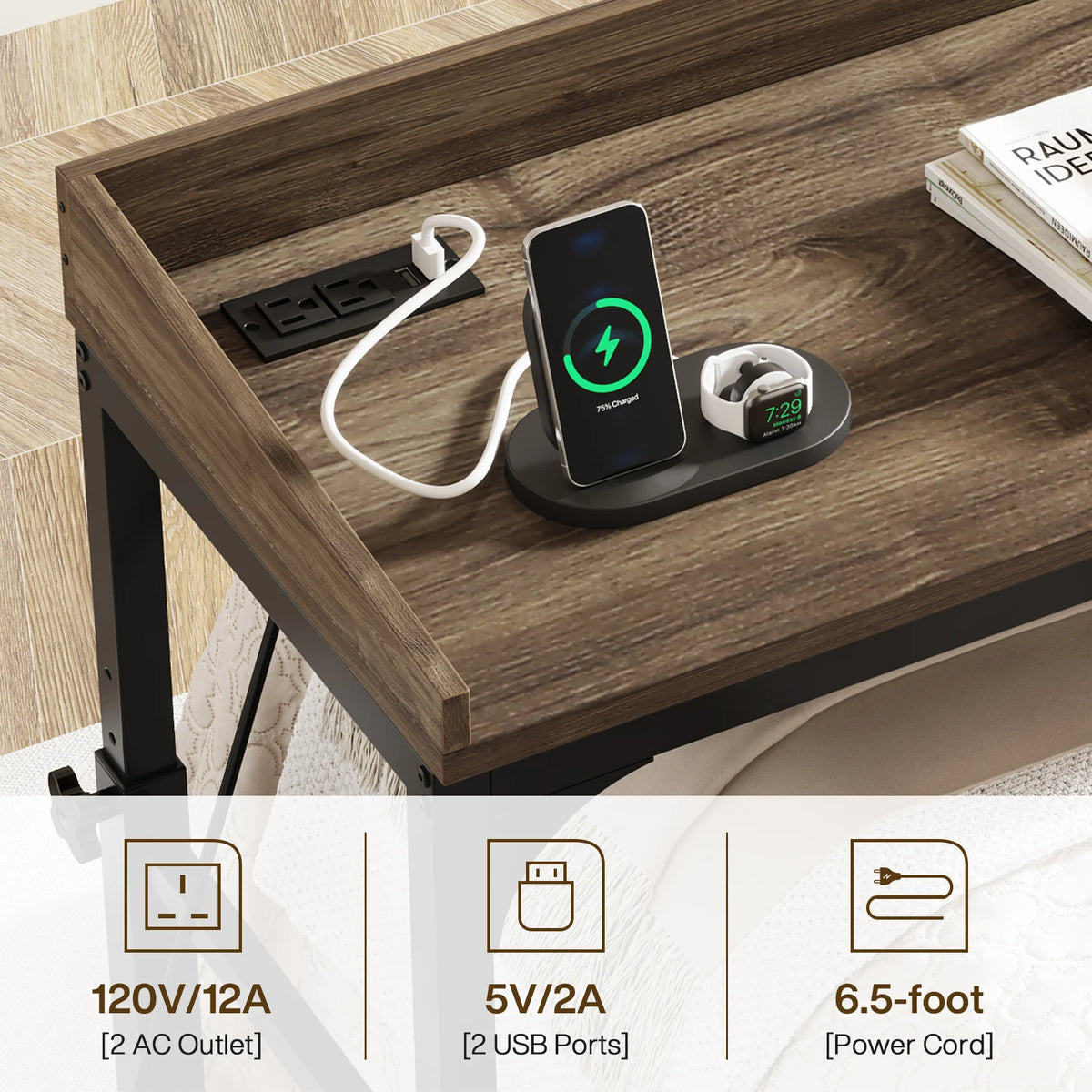 Tribesigns Overbed Table with Wheels, Queen Size Over Bed Desk with Adjustable Tilt Stand, Mobile Laptop Cart Computer Desk