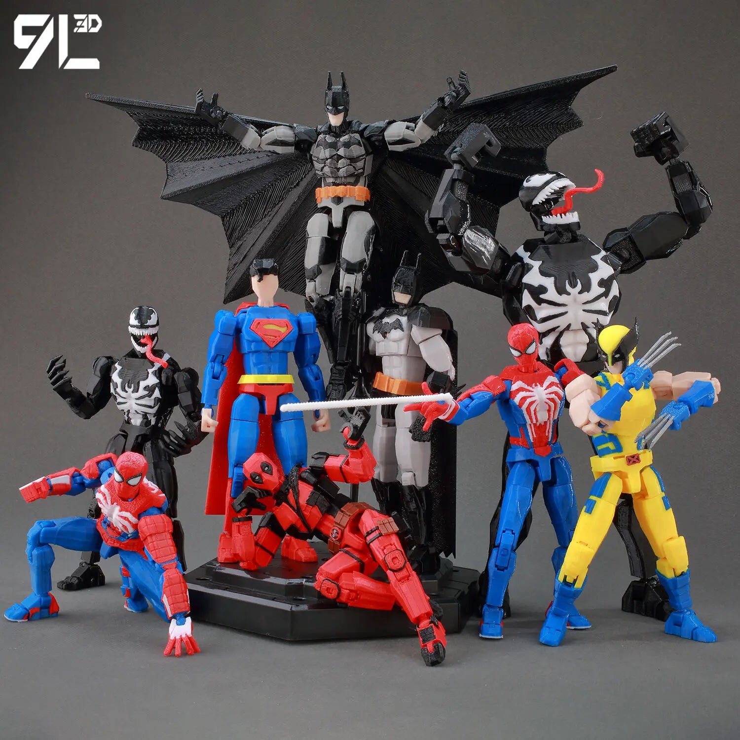 9L3D Printed Deadpool Wolverine Batman Spider-Man Venom Action Figures Dummy13 Lucky13 T13  Anime Model Toys Collectors Gifts