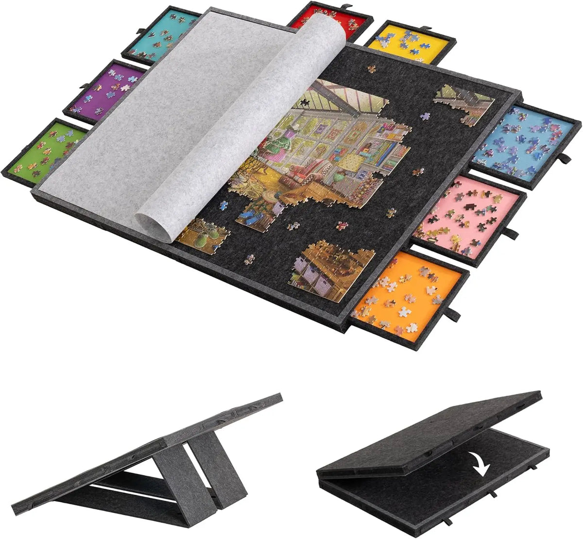 2000 Piece Tilting & Foldable Puzzle Board with 8 Colored Drawers & Cover, Portable Jigsaw Puzzle Table with Storage for Adults