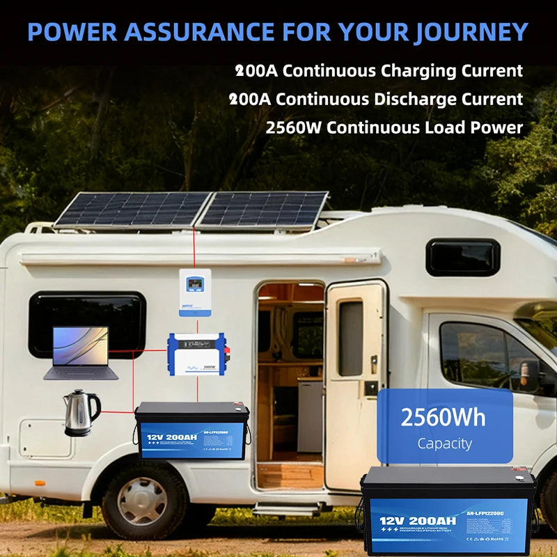 Anern High Quality 2560WH 12V/24V 100Ah LiFePO4 Lithium Battery Built-in BMS for Inverter Motorhome Solar System Boat Household
