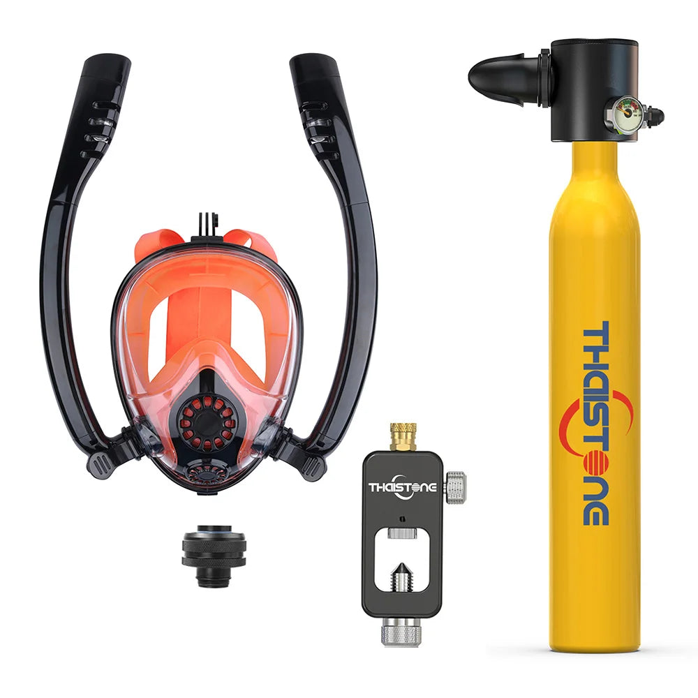 THAISTONE Diving Tank with Snorkel Mask 0.5L Mini Scuba Portable Lungs Oxygen Cylinder Full Face Diving Mask 5-10 Mins
