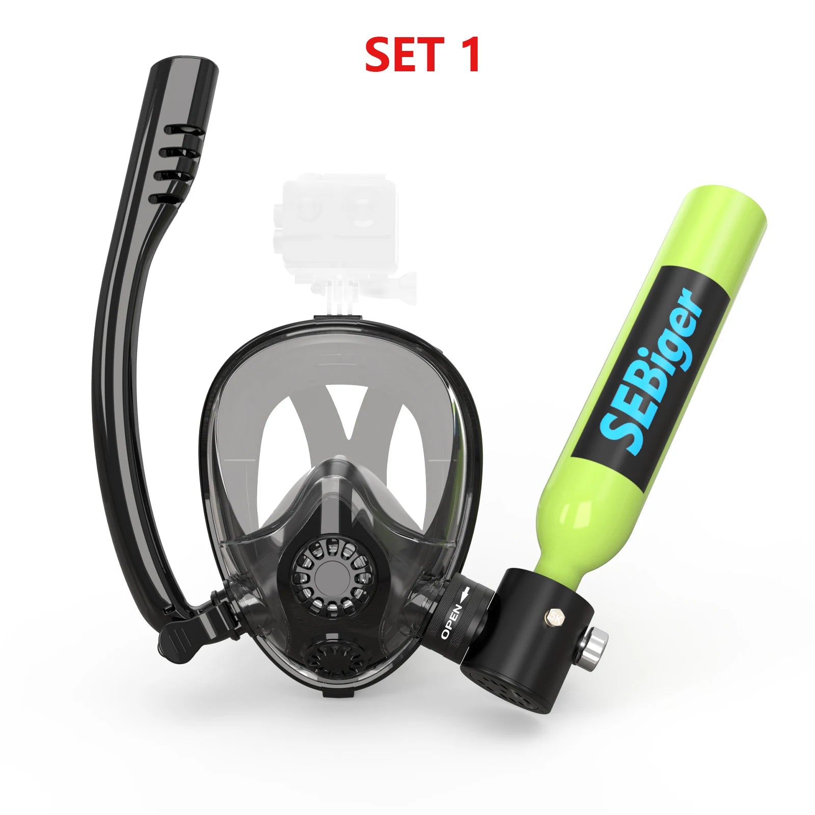 SEBIger 0.5L Diving diving tank Set and Full Face Mask for Beginner Swimmers,5-10 minutes underwater,Reusable,outdoor traveling