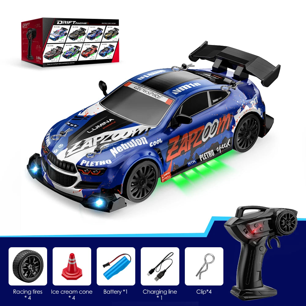 2.4G Wireless 4WD Drift RC Car 1:24 Scale With Cool Lights Stepless Speed Kids Remote Control Vehicle Christmas Birthday Gift